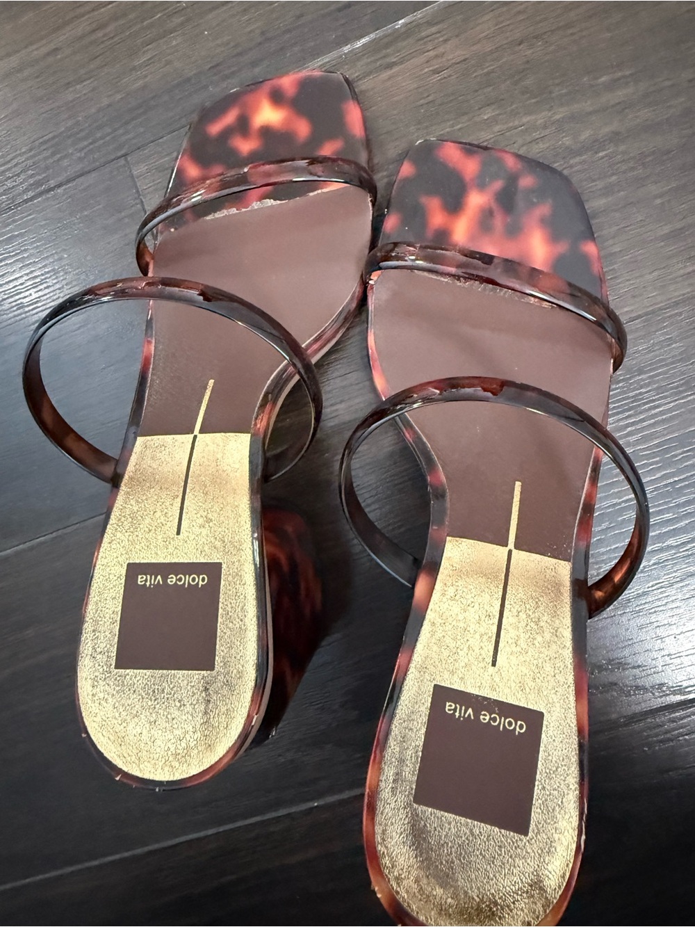Dolce Vita Tortoiseshell Square-Toe Slide Heels in Brown and Black - Picture 2 of 4